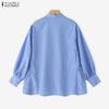 ZANZEA Women Casual Stand Collar Loose Long Sleeve Stripe Blouse