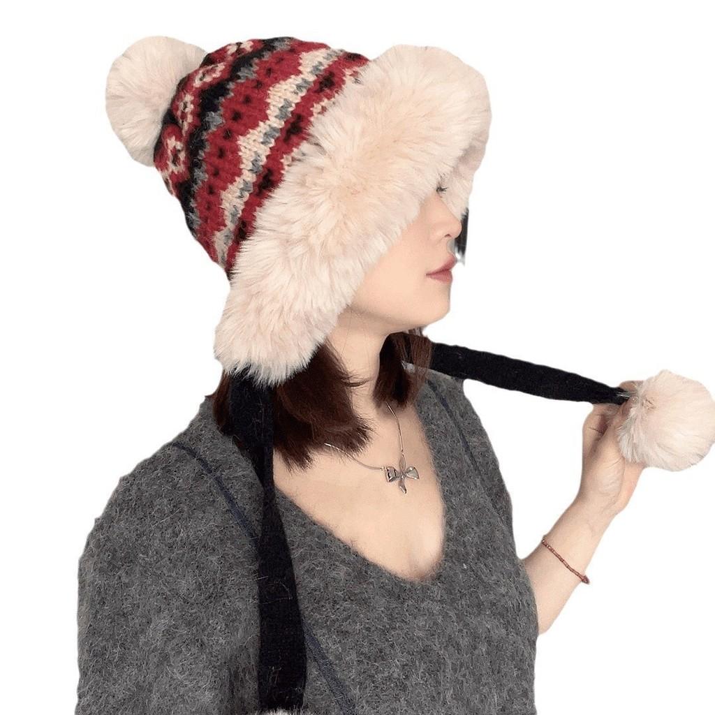 Traditional Style Knitted Hat For Women With Ear Protection And Neck Guard For Winter Cold Weather