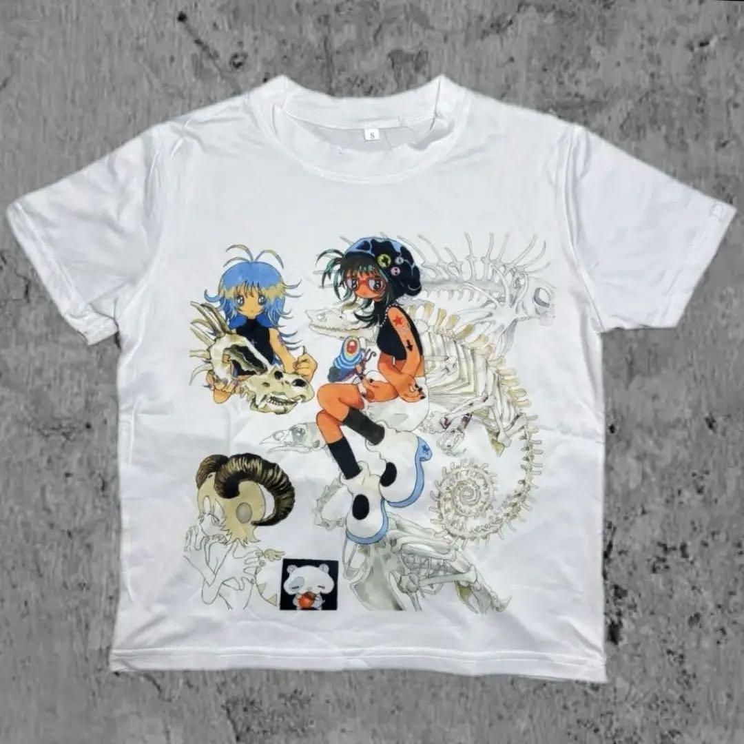 

[USED] Anime Illustration T-Shirt Skeleton Character White Size Small Y2K Subculture