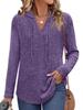 2025 Autumn/Winter Women's Plus Size V-Neck Hooded Ribbed Long Sleeve Loose T-Shirt