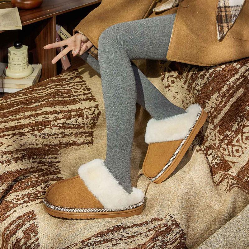 Women's Warm Furry British-Style Cotton Slippers, Non-Slip Thick Sole for Indoor/Outdoor Use, Suitable for Couples and Men