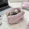 New Autumn Winter Leopard Print Plush Makeup Bag Large Capacity Women Cosmetic Bag With Zipper Travel Clutch