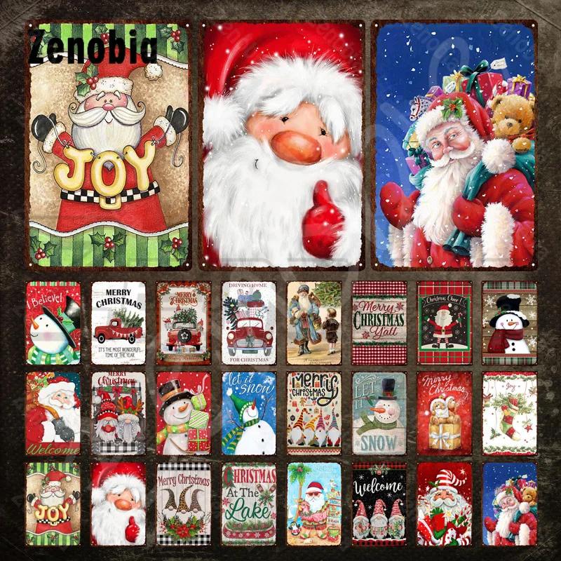 Christmas Metal Sign Santa Claus and Snowman Vintage Tin Sign Metal Plate Holiday Merry Christmas New Year Home Wall Decoration