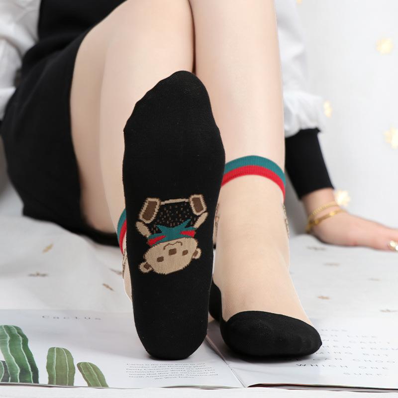 5 Pairs of Women's Spring and Summer Thin Ice Silk and Cotton Bottom Crystal Silk Anti Hook Silk Stockings