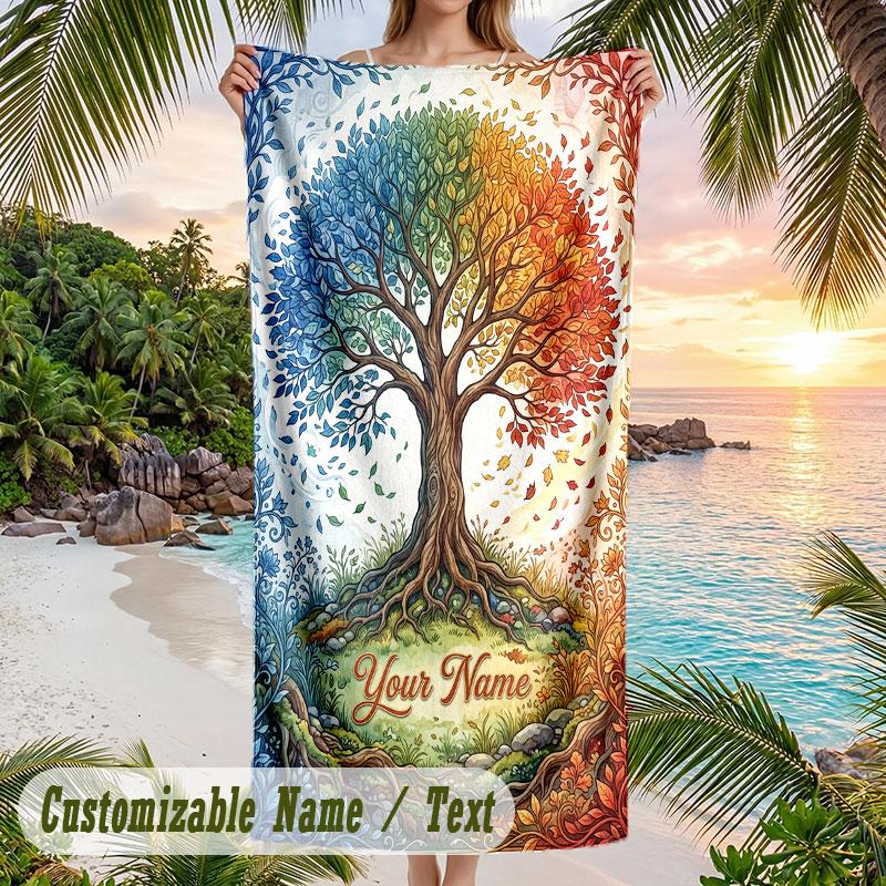 Seashell Starfish Frame Theme Quick Dry Beach Towel Custom Name Text Print Large Sand Resistant Towel Beach Vacation