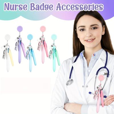 1pc Nurse Pen Set with Folding Scissors for Gauze, Retractable Badge Reel & Zipper Pull, Refillable Medical Doctor Gift