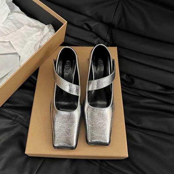 Fashion Shoes On Heels All-Match Female Footwear Square Toe Retro New Dress Summer Comfortable Mary Janes Square Toe Summer Shoes Ladies
