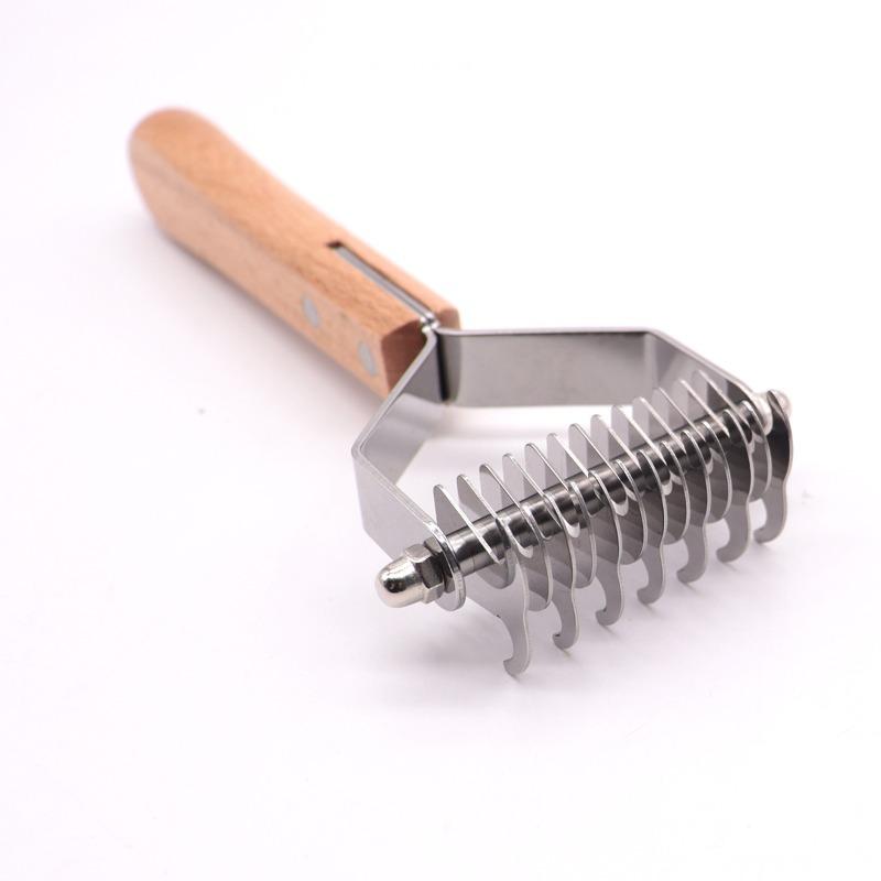 Double-sided Pet Hair Comb with Wooden Handle and Stainless Steel Blade Head for Detangling Dog Hair Small