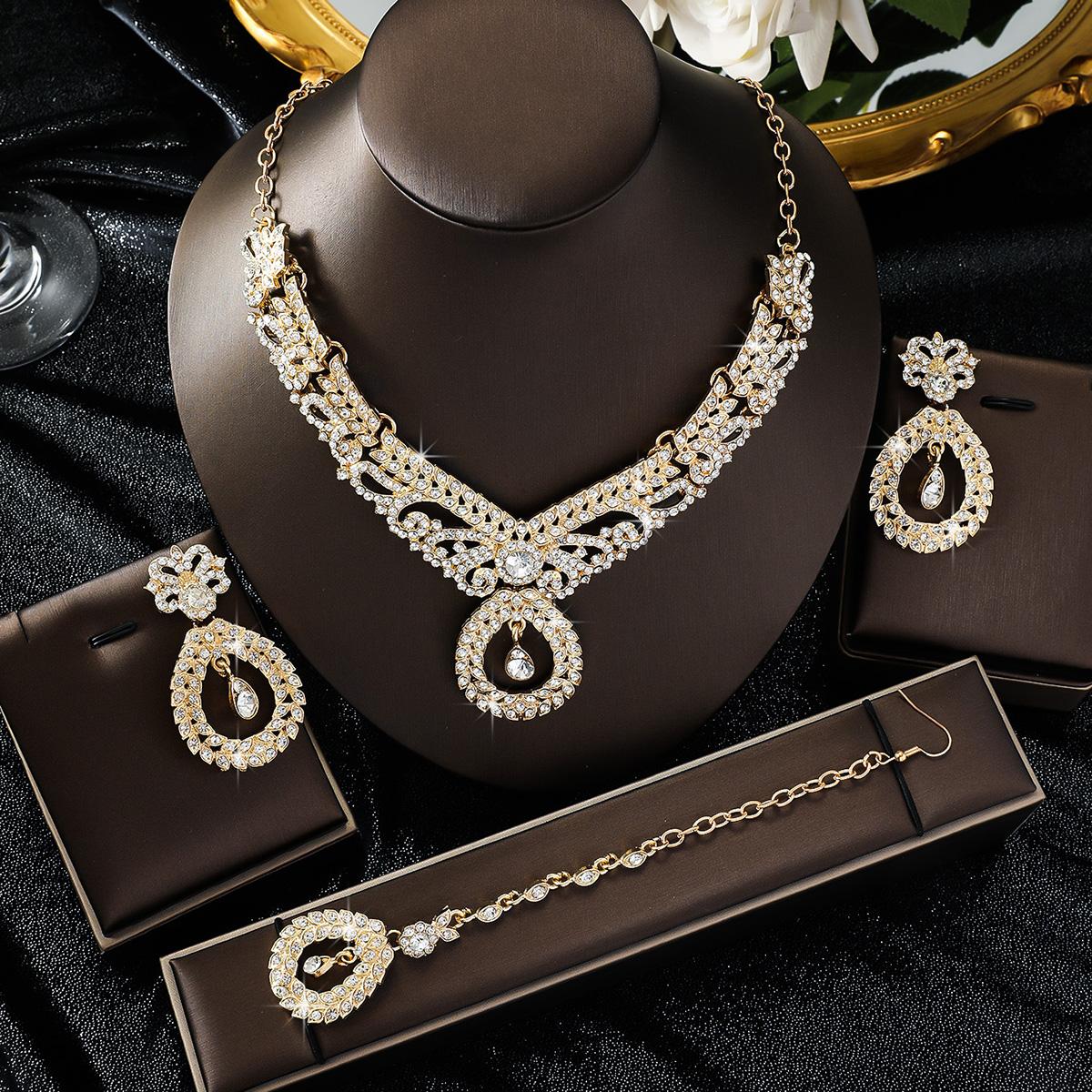 

4 предмета Женский ретро дворцовый комплект из ожерелья, серег и цепочки из воды циркона, Подходит для свадьбы, вечеринки, фестиваля, подарки-8483