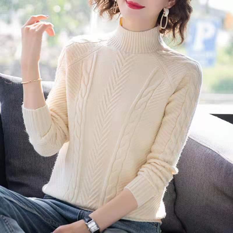 Kaschmirpullover, modisch, Herbst und Winter, warme Wolle, weich, langärmelig, Pullover für Damen, dick, locker, elastisch, Rollkragenpullover, Strickoberteil