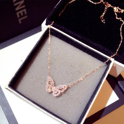 En Solde Nouvel Arrivage Zircone Collier Papillon Breloque Bling Cz Or Rose Bijou Papillon Pendentif Bijoux Pour Femmes Fille