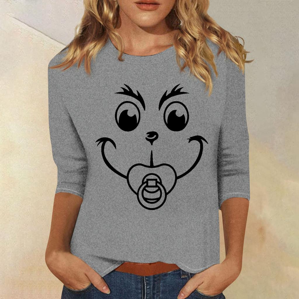 3/4 Sleeve Tops For Women T-Shirt Casual Christmas Print Tops T Shirt Round Neck Pullover Blouse