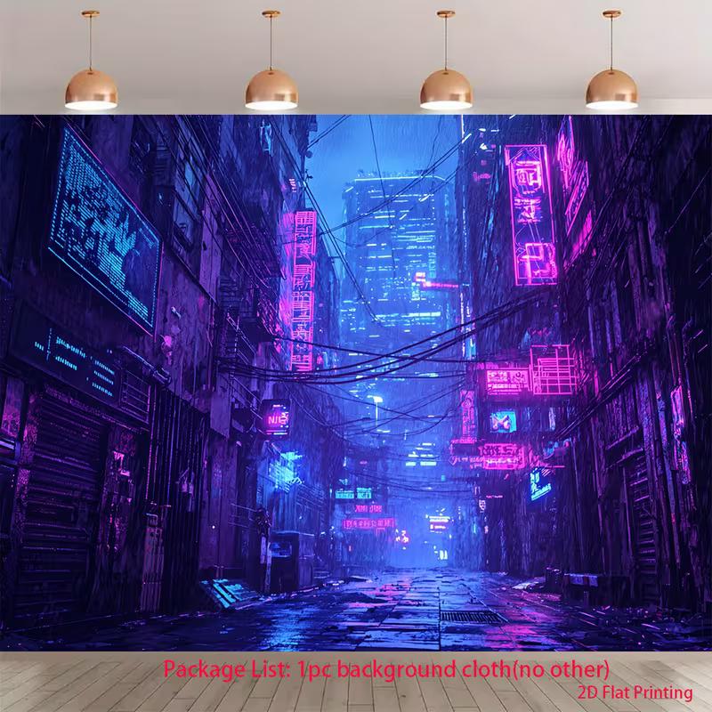 

2D Cyberpunk Night City Backdrop Neon Lights Rainy Alley Studio Photo Backgroun 47.2x31.5inch/120*80cm