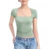 Solid Color Square Neck Short Sleeved Top Pure Color Square Collar Short Sleeve Tops Female