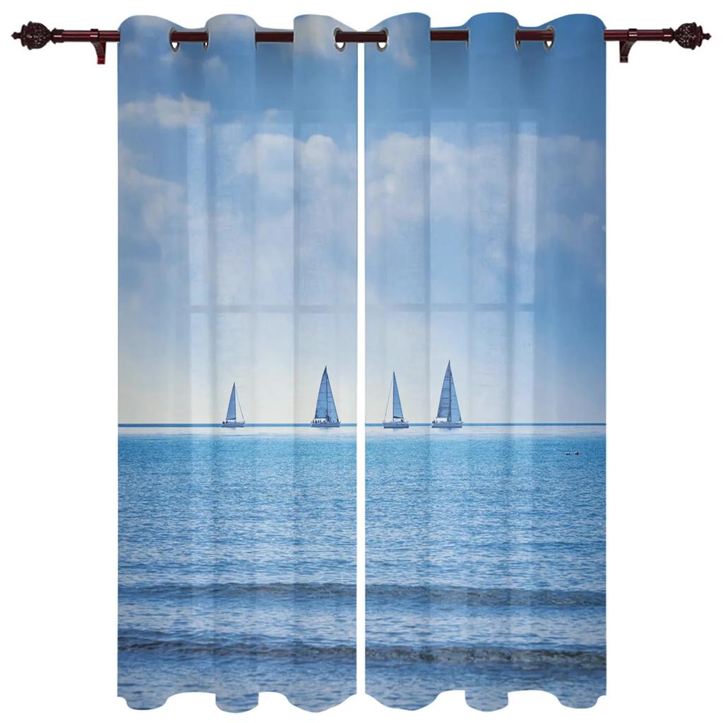 Ocean Nautical Sailing Window Curtains Home Decor Living Room Curtains Kitchen Drapes Panel Curtains for Bedroom Windows cortina
