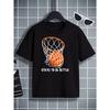 European Sizes Boys' T-Shirt Basketball Net with Ball And Motto, Ideal for Outdoor Activities, Soft Knitted Top, Comfortable And Breathable