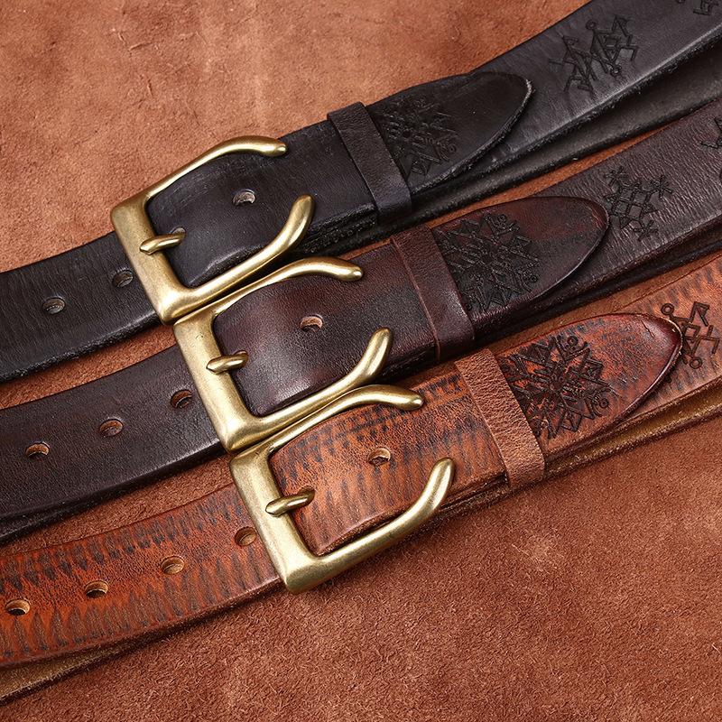 Cintura da Uomo Ispessita Vera Pelle Conciata al Vegetale Pieno Fiore Pelle Bovina Retrò Personalità Trendy Intagliata Versatile Cintura per Jeans da Uomo