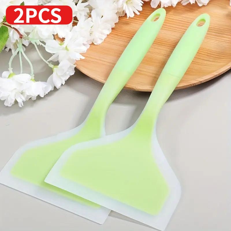 Silicone spatula non-stick pan, iron, barbecue steak, wide-mouth pizza frying and barbecue cooking spatula, hand pancake tool, 2 pieces