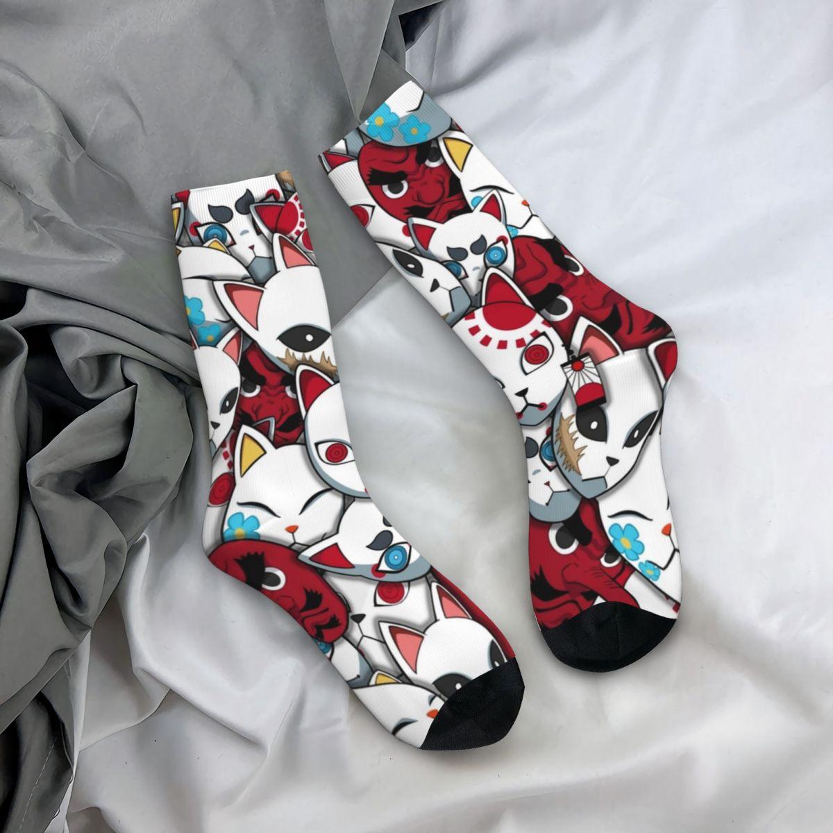 

Носки с масками демонов, весенние чулки с принтом аниме, кавайные мужские носки высокого качества, графические велосипедные противоскользящие носки One Size