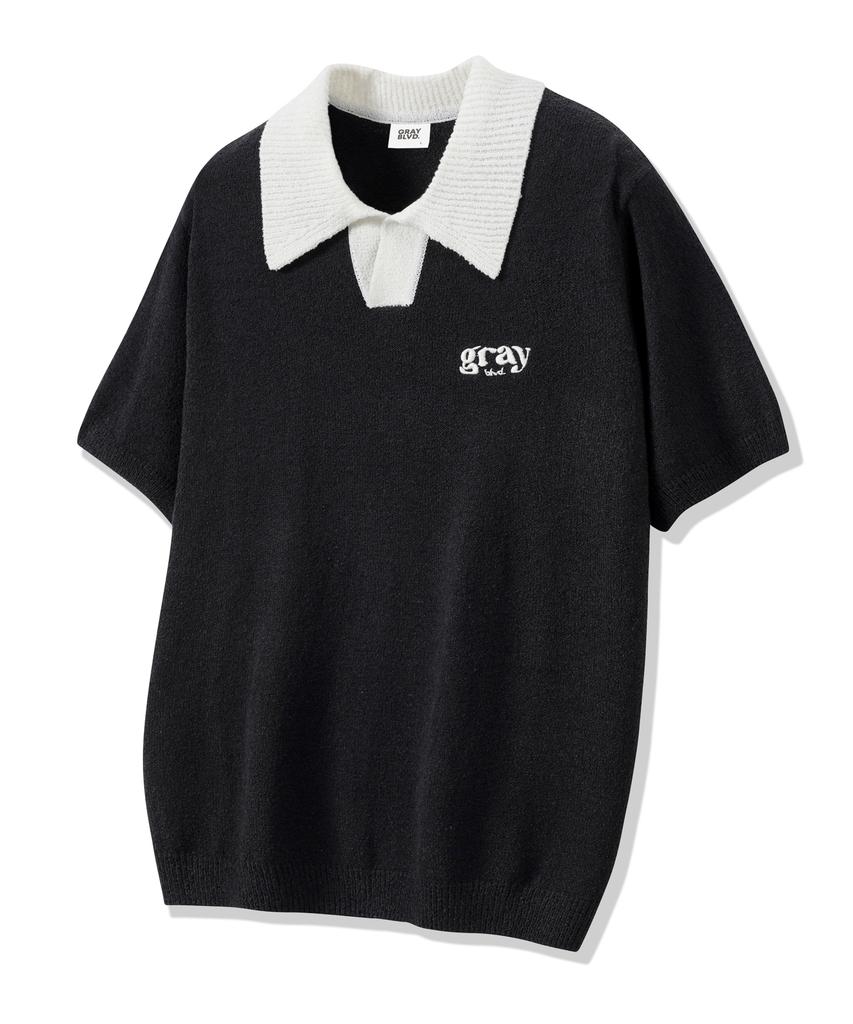GRAYBLVD Glow Open Collar Knit Short Sleeve Gkbst32 (Black)