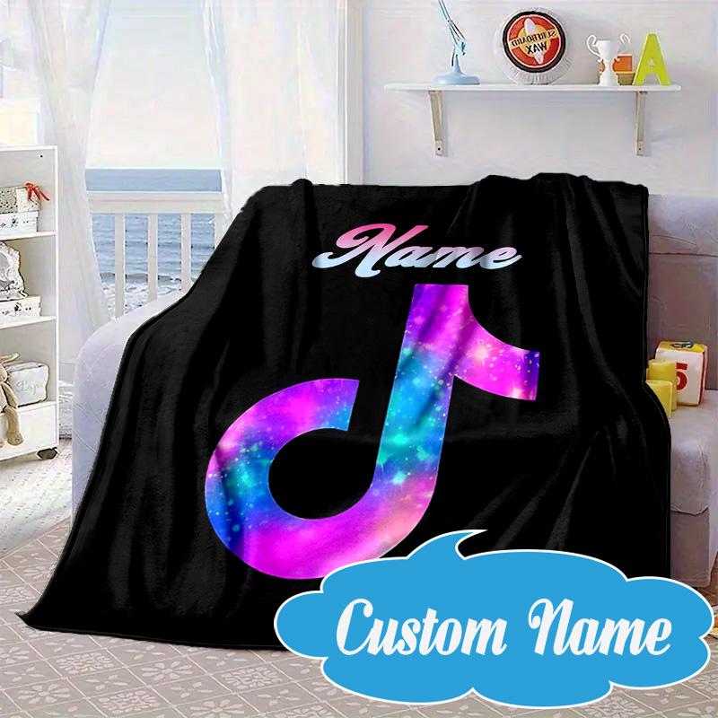 Custom Name Music Tik Celebration Blanket bed sofa Blanket Flannel Blanket for Camping, Hiking, Picnic Essentials,gift for Fan family