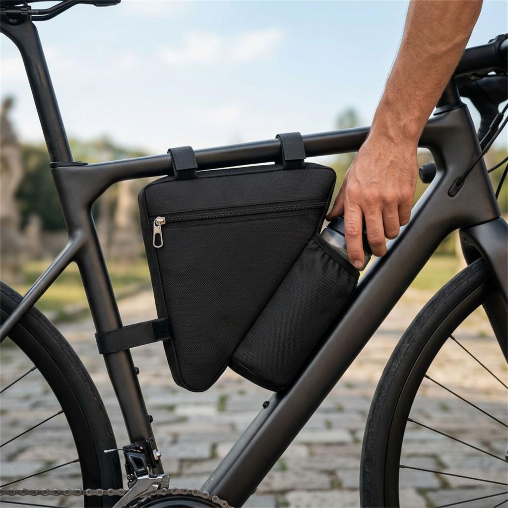 Bike Triangle Storage Bag with Water Bottle Pouch Rainproof Cycling Bag Bike Front Frame Tube Bags Accessories