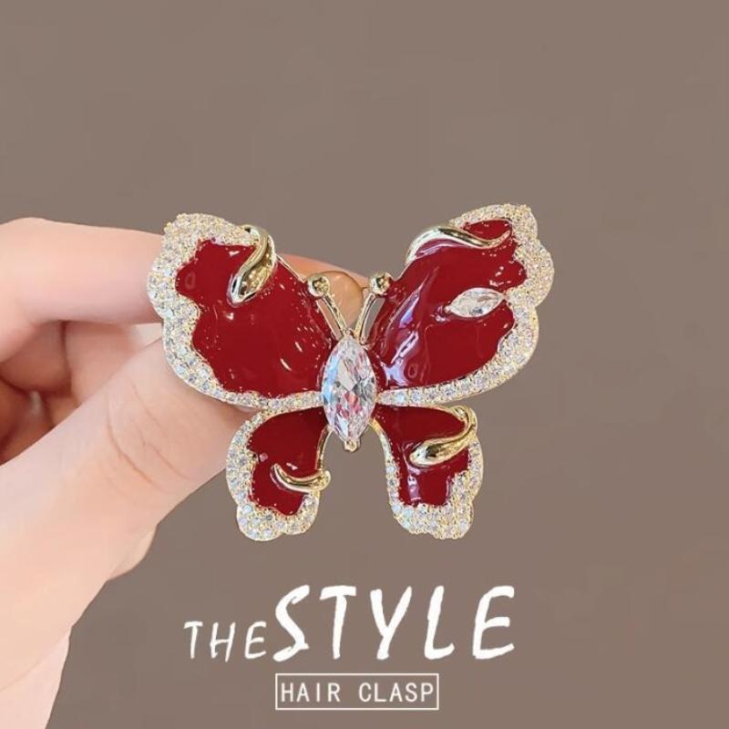 Fashion Temperament Luxury Rhinestone Red Butterfly Brooches For Women Clothing Coat Accessories Gifts 1pc