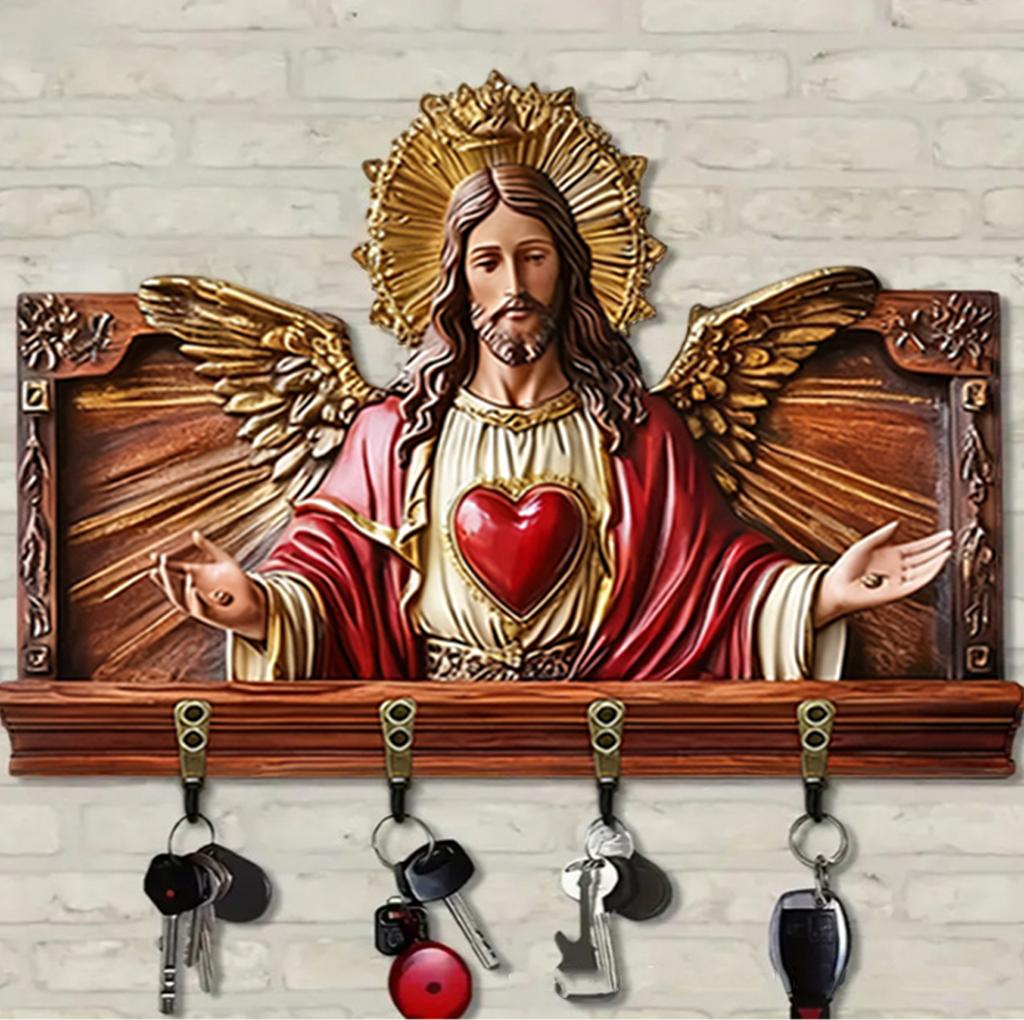 Wooden Multifunctional Home Key Holder, Wooden Keys Holder With Communion Theme, Religious Home Decor Wall Mount, Multifunctional Organizer With