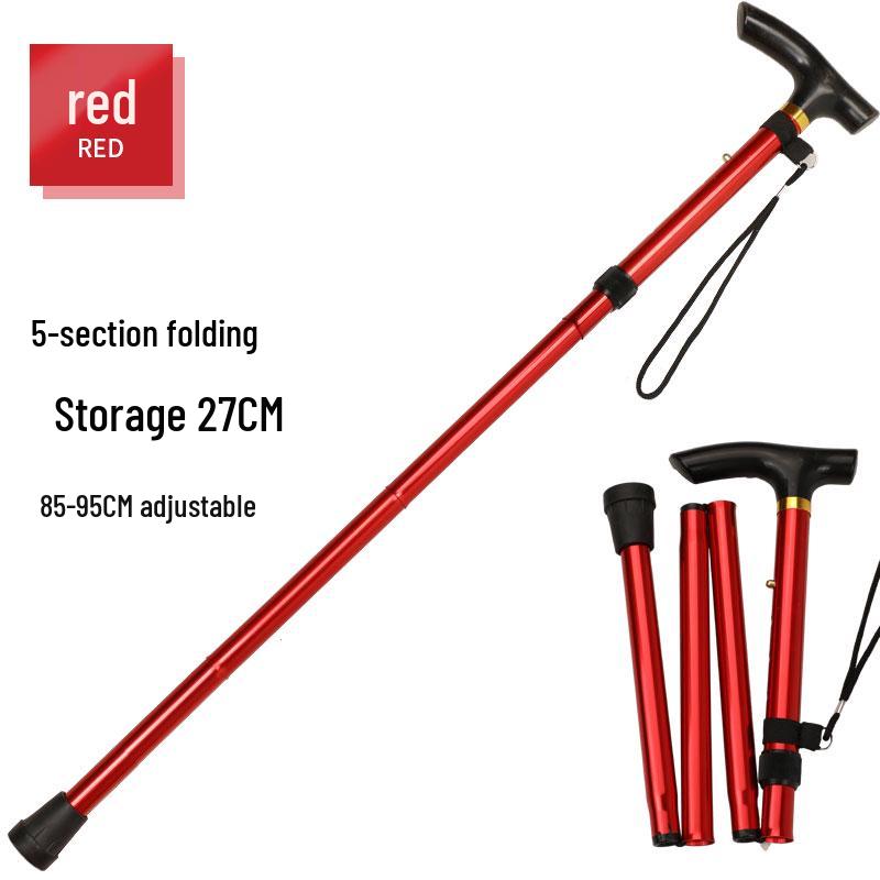 Five-Section Folding Ultra-Short Trekking Poles with T-Handle and Adjustable Telescopic Design for Hiking and Mountaineering