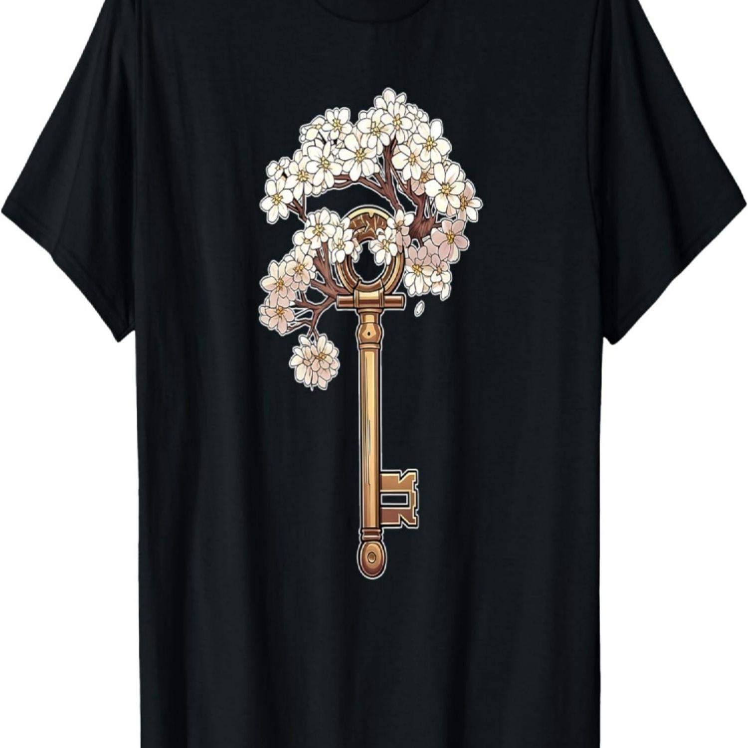 

Cute Lock Floral Key Cherry Blossom Flowers Cottagecore T-Shirt S чёрный