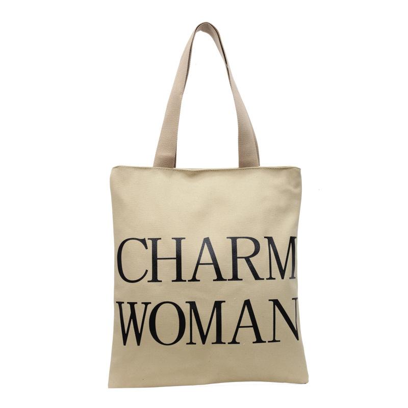 Large capacity alphabet canvas bag women's new fashion portable commuter bag versatile shoulder tote bag