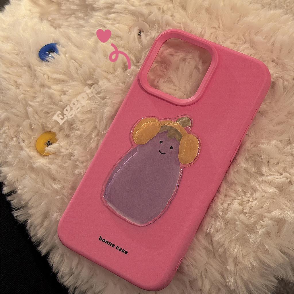 Cute Headphones Eggplant Suitable for Apple 17 Mobile Phone Case 15 Promax Korean Style Iphone14 Three Dimensional 13 Silicone 15
