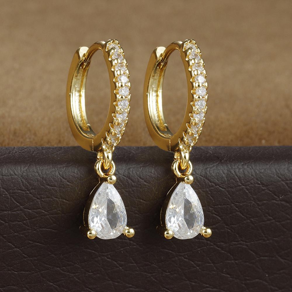 

2 шт. Простые разноцветные серьги-кольца из нержавеющей стали с кубическим цирконием для женщин, серьги-подвески в форме капли воды, свадебные пирсинг-украшения