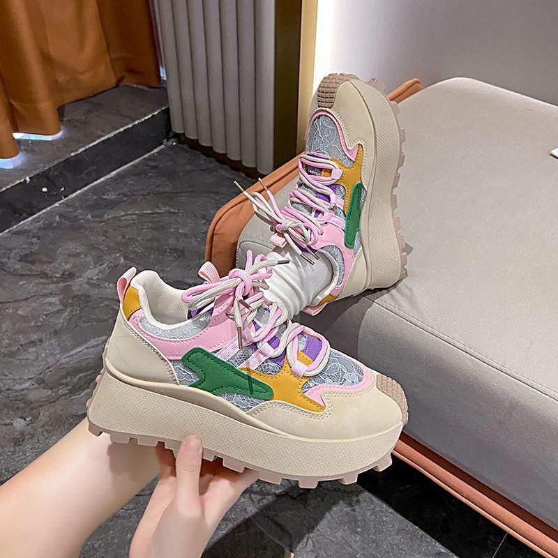 Simple Comfortable Thick Soled Height Increasing Running Shoes Fashionable Versatile Women's Shoes New Spring Casual Sneakers