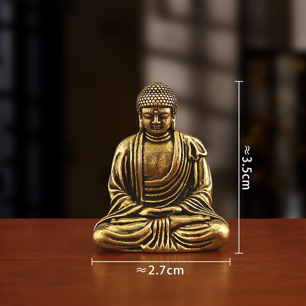 Mini Brass Tathagata Buddha Statue Buddhist Mahāvairocana Idol Crafts Fengshui Blessing Ornament Car Furniture Home Decoration