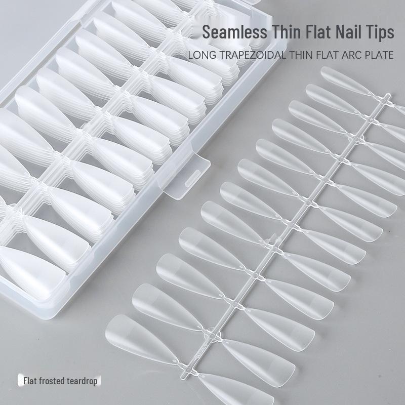 Ultra-Thin Frosted Long Trapezoid Flat Arch Nail Tips – Seamless Half-Cover Manicure Patches