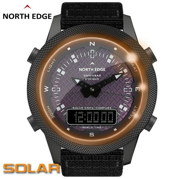 NORTH EDGE Pánské digitální hodinky Solar Power Pánské venkovní chytré hodinky Celokovové vodotěsné 50M kompas Army vojenské hodiny
