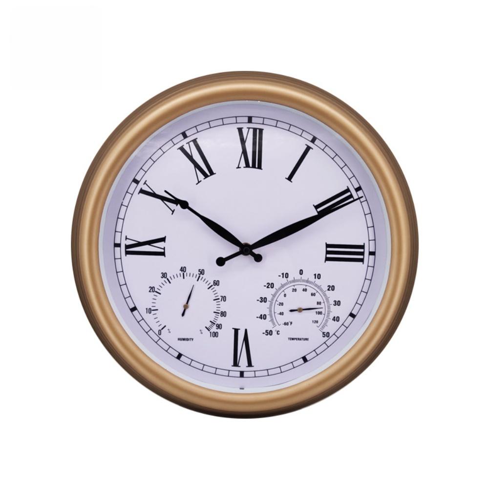 15 Inch Wall Clock Battery Operated Silent Non Ticking with Temperature Humidity Meter Suitable for Indoor Outdoor Use