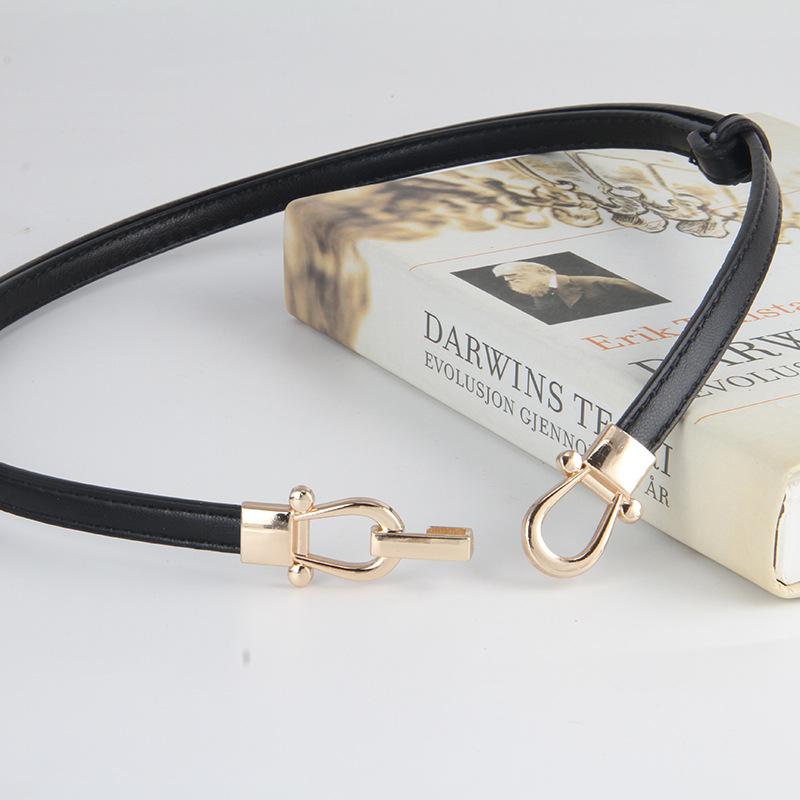 Simple Solid Color PU Leather Belt For Women Lady Gold Metal Buckle Adjustable Thin Waistband Chic Dress Coat Decoration Straps
