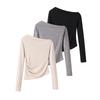 Kaslead New Arrival Women's Clothing Fashion Style Stylish Simple and Versatile Casual Knitting Oblique Shoulder Tops