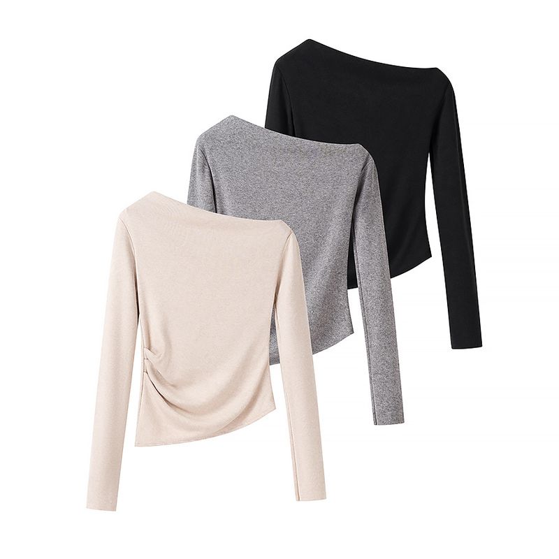 Kaslead New Arrival Women's Clothing Fashion Style Stylish Simple and Versatile Casual Knitting Oblique Shoulder Tops