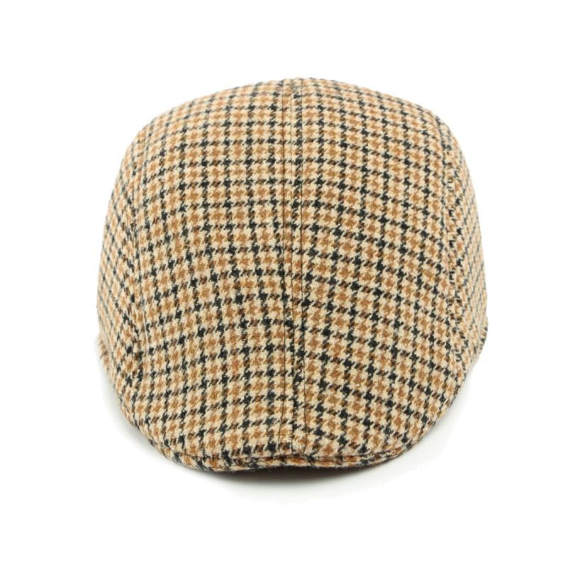 Kapelusz w wzór pepitki Męski Jesień Zima Średniego Wieku i Starszy Kapelusz typu Forward Ciepły Bawełniany Kapelusz Brytyjski Vintage Beret
