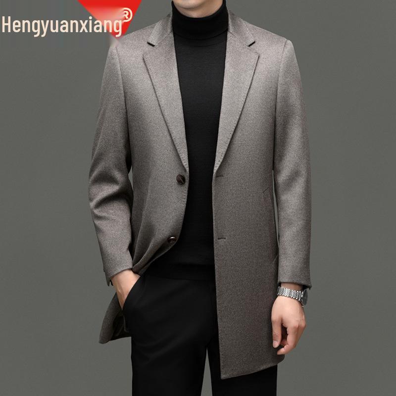 Herren Mittellanger Woll-Kaschmir-Mantel - Herbst Winter Lässiger Windbreaker Anzug