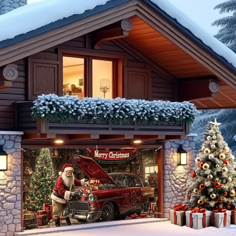 1 Piece Holiday Santa Car Repair Garage Door Cloth Strip - Durable 2D Graphic Printing