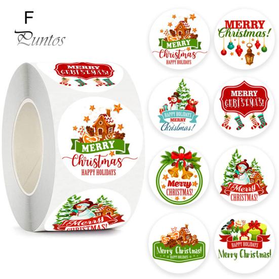 500 ks/role Samolepicí kreslené kreslené ozdobné vánoční samolepky různé vzory Veselé Vánoce kulaté samolepky balení sváteční dekorace