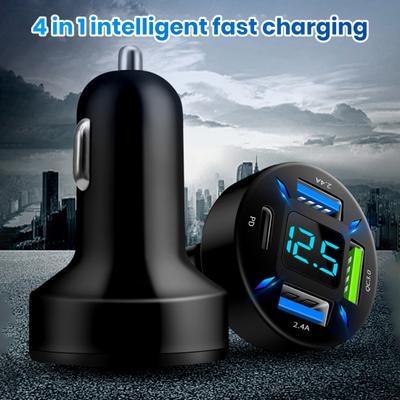 66 W Super-Schnellladegerät fürs Auto mit 4 USB-Anschlüssen, LED-Anzeige, Echtzeit-Batterieüberwachung, PD QC3.0, 2,4 A, Autoladegerät für Telefon/Tablet