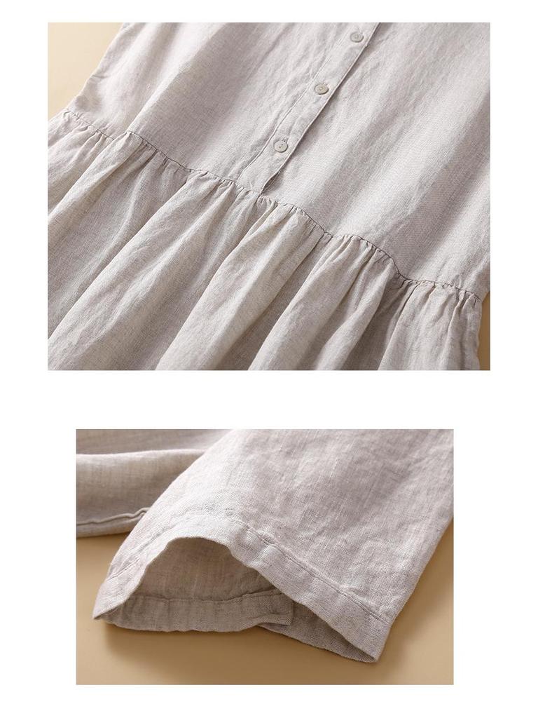 2025 Sommer Damen Locker Geschnittenes Baumwollleinen Midikleid