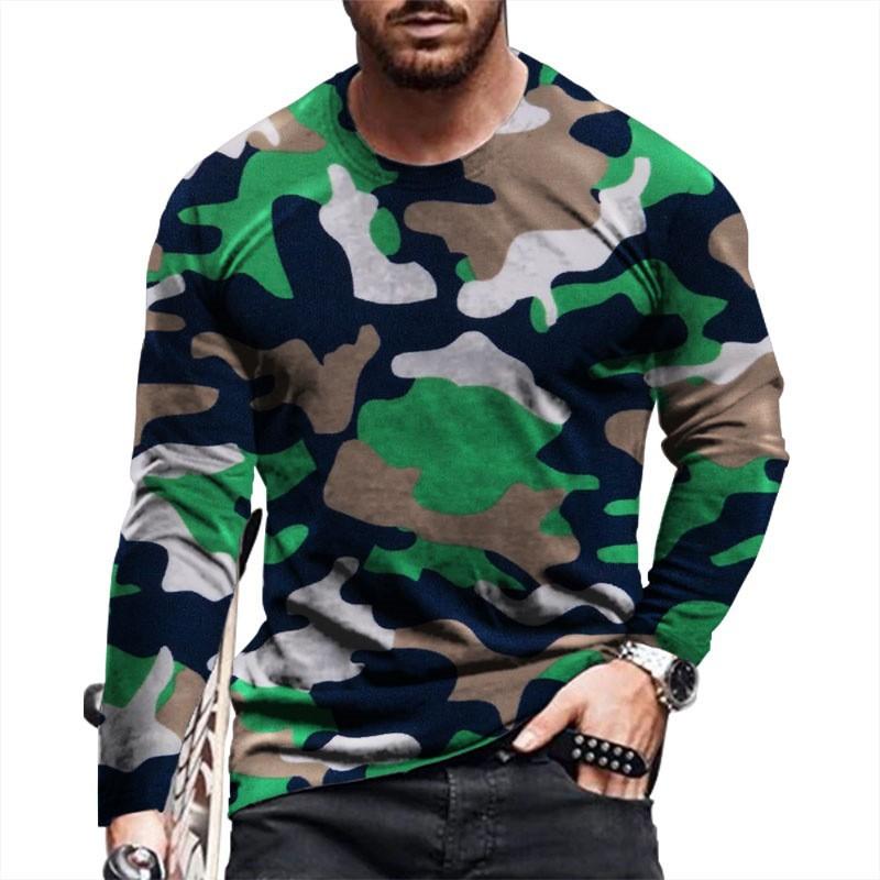 Men's Digital Printed Long Sleeve T-Shirt Crew Neck Casual Sports Camouflage Printed 3dT-Shirt