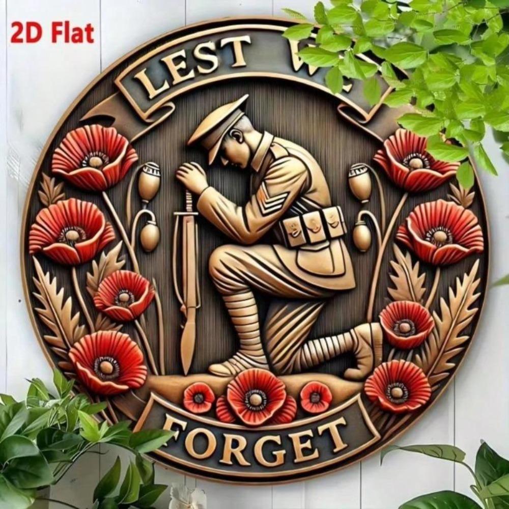 Vintage Metal Tin Sign WWII Soldier Military Wall Decor Plaque