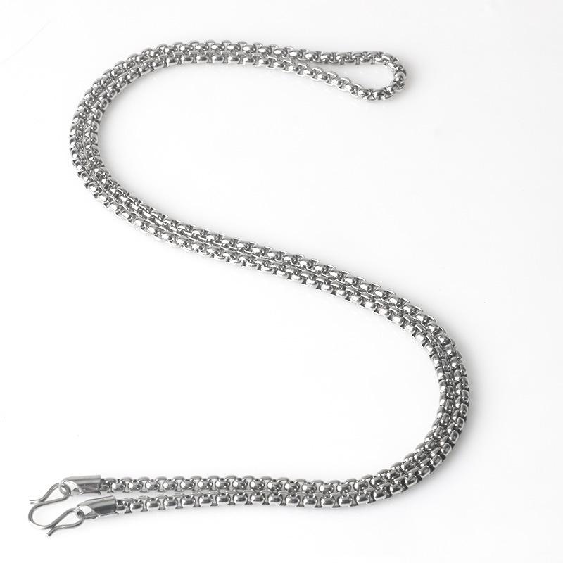 

Унисекс Ожерелье с квадратным кулоном из нержавеющей стали с жемчугом - Длинная цепочка Будды 3mm width, 70cm length